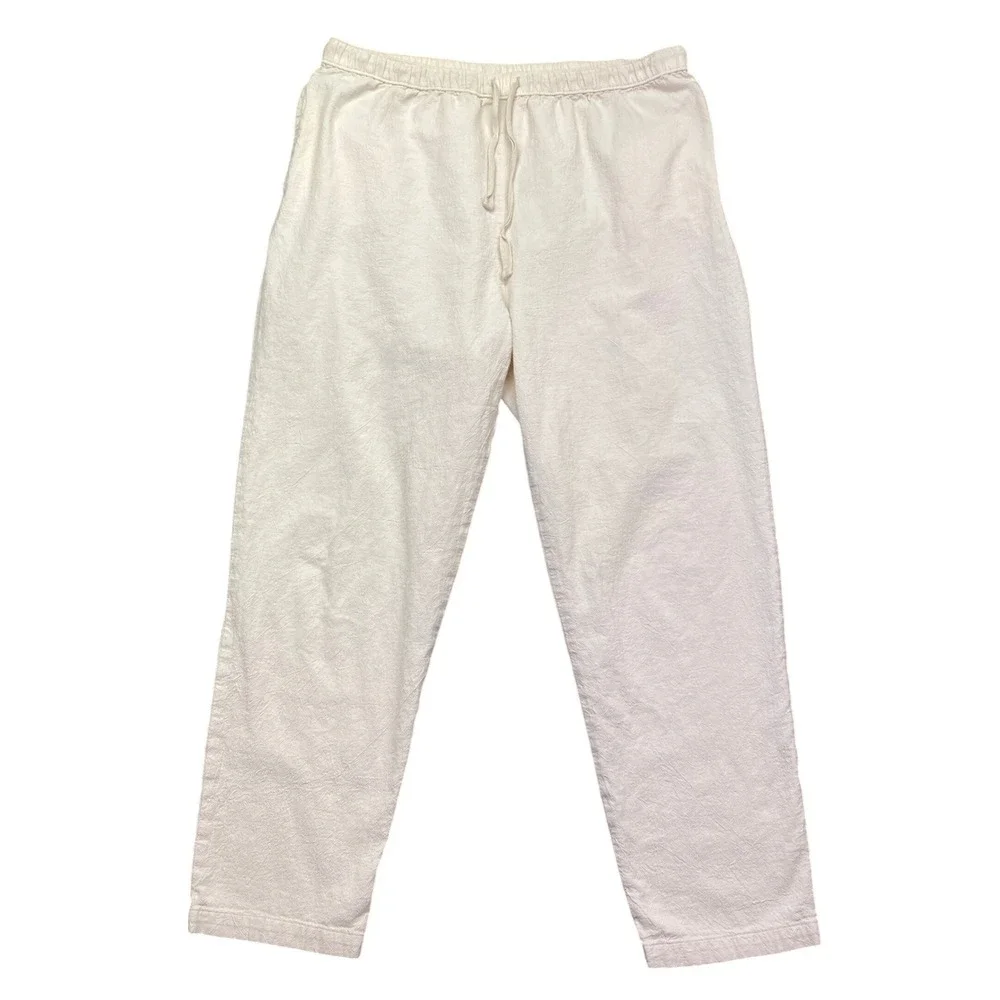 Outerknown Mens Organic Cotton Textured Drawstring Pants Cream Size S Tropical